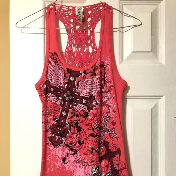 Ransom Tops - Women’s Ranson Pink Tank Top with rhinestones Ransom Tops - Women’s Ranson Pink Tank Top with rhinestones